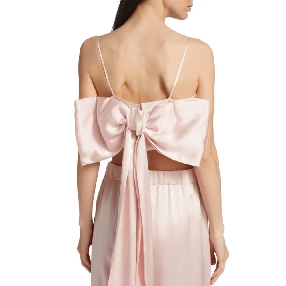 LoveShackFancy Roseanna Light Pink Silk Bow Crop Top Size 14